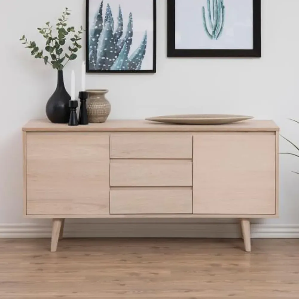 Nephi Sideboard with 2 Doors 3 Drawers - White Oak