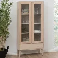 Nephi Wooden Display Cabinet with 2 Doors 1 Drawer - White Oak