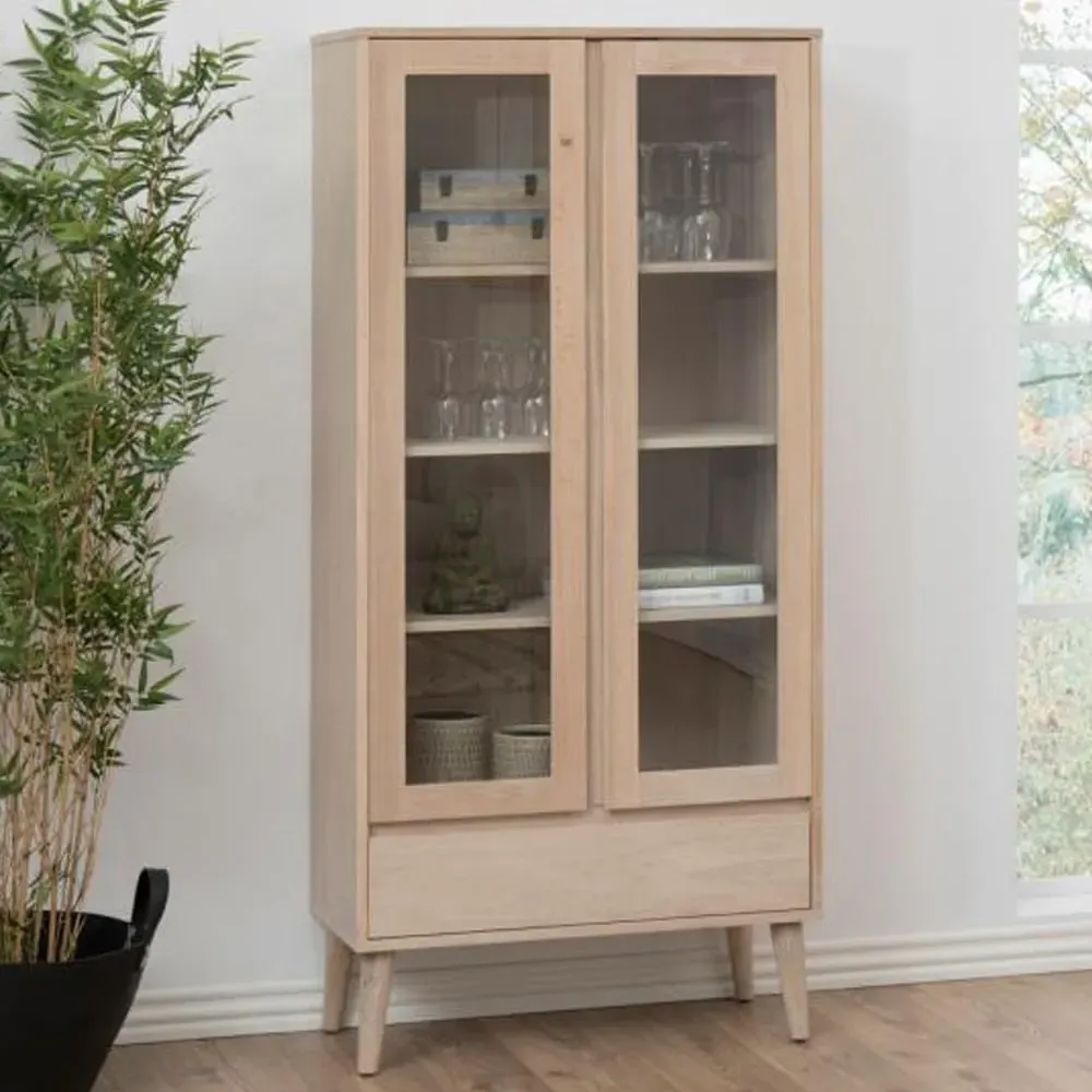 Nephi Wooden Display Cabinet with 2 Doors 1 Drawer - White Oak image