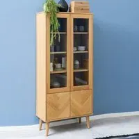 Nephi Wooden Display Cabinet with 4 Doors - Oak