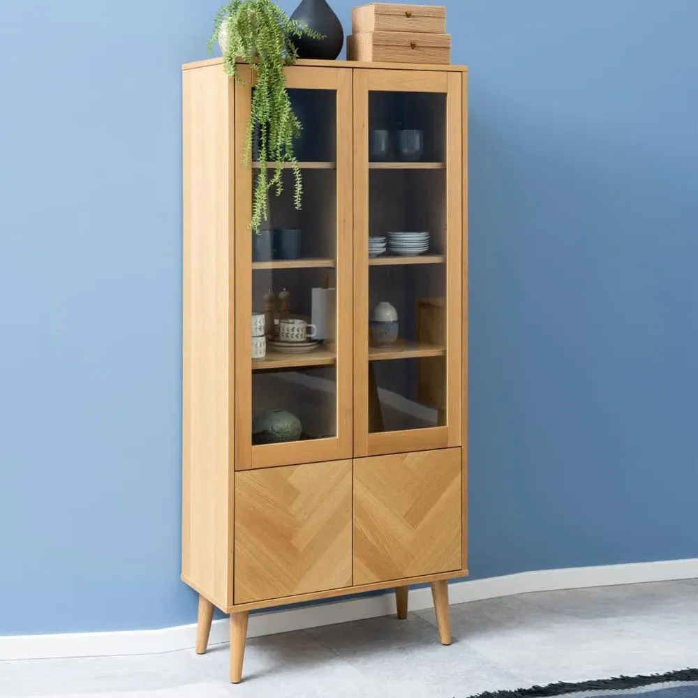 Nephi Wooden Display Cabinet with 4 Doors - Oak