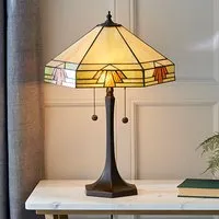 Nevada Medium Tiffany Glass Table Lamp - Dark Bronze