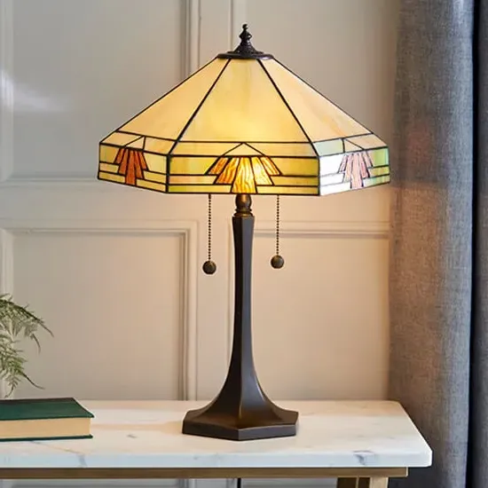 Nevada Medium Tiffany Glass Table Lamp - Dark Bronze