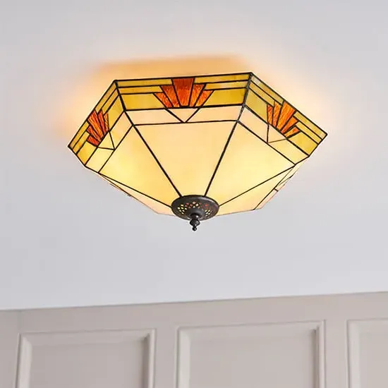 Nevada Tiffany Glass Flush Ceiling Light - Dark Bronze