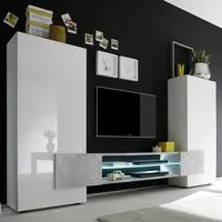 Nevaeh High Gloss Entertainment Unit with LED - White, Cement