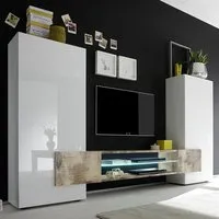 Nevaeh High Gloss Entertainment Unit with LED - White, Pero