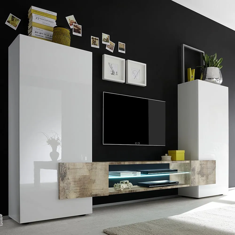 Nevaeh High Gloss Entertainment Unit with LED - White, Pero