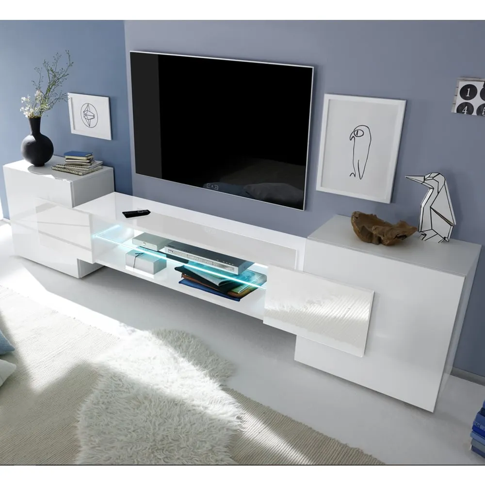 Nevaeh TV Stand with 2 Doors and LED Lights - White