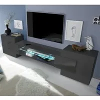 Nevaeh TV Stand with LED Lights - Dark Grey, High Gloss