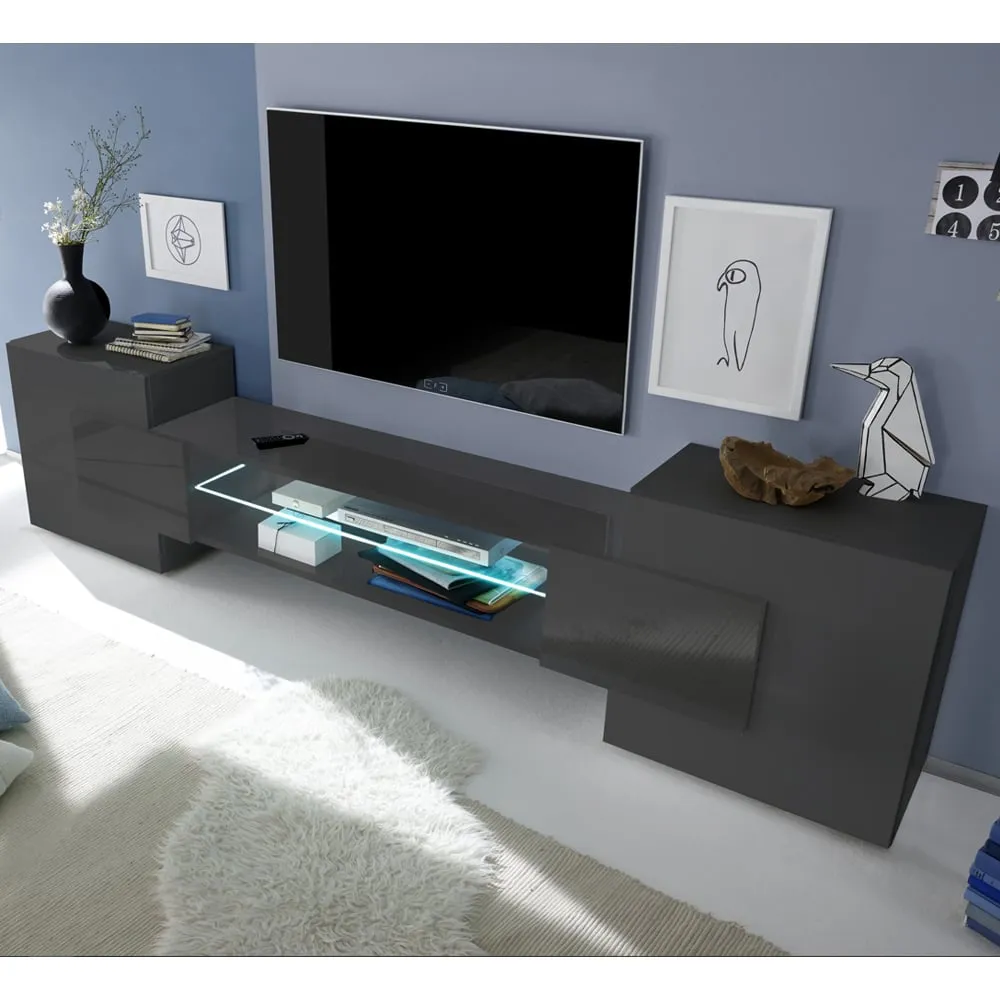 Nevaeh TV Stand with LED Lights - Dark Grey, High Gloss image