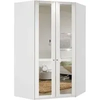 New Tork Tall Corner Wardrobe with Mirror - White, MDF