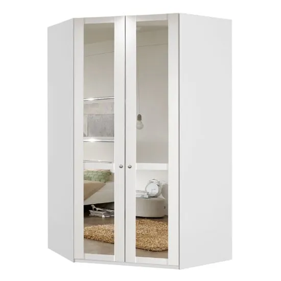 New Tork Tall Corner Wardrobe with Mirror - White, MDF