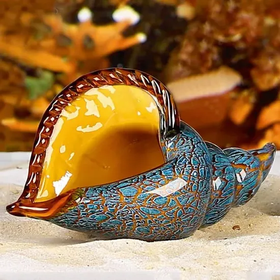 Newark Glass Big Shell Sculpture - Blue, Orange