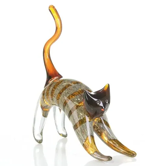 Newark Glass Cat Sculpture - Grey, Orange