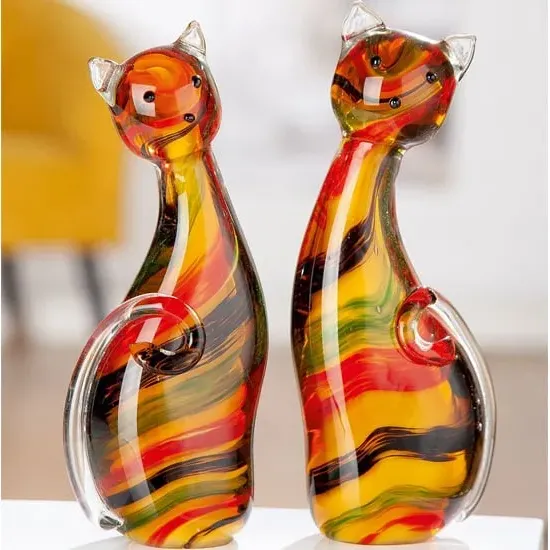 Newark Glass Cat Sitting Sculpture - Multicolour