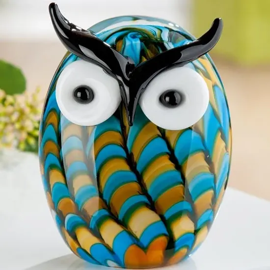 Newark Glass Owl Olli Sculpture - Blue, Black