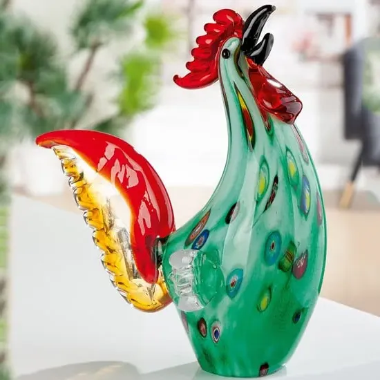 Newark Glass Rooster Wildflower Sculpture - Multicolour