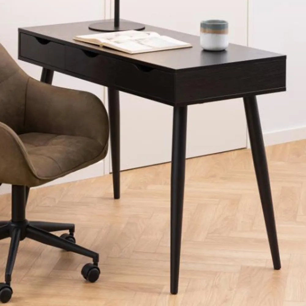 Newark Laptop Desk with 3 Drawers - Black, Wood image