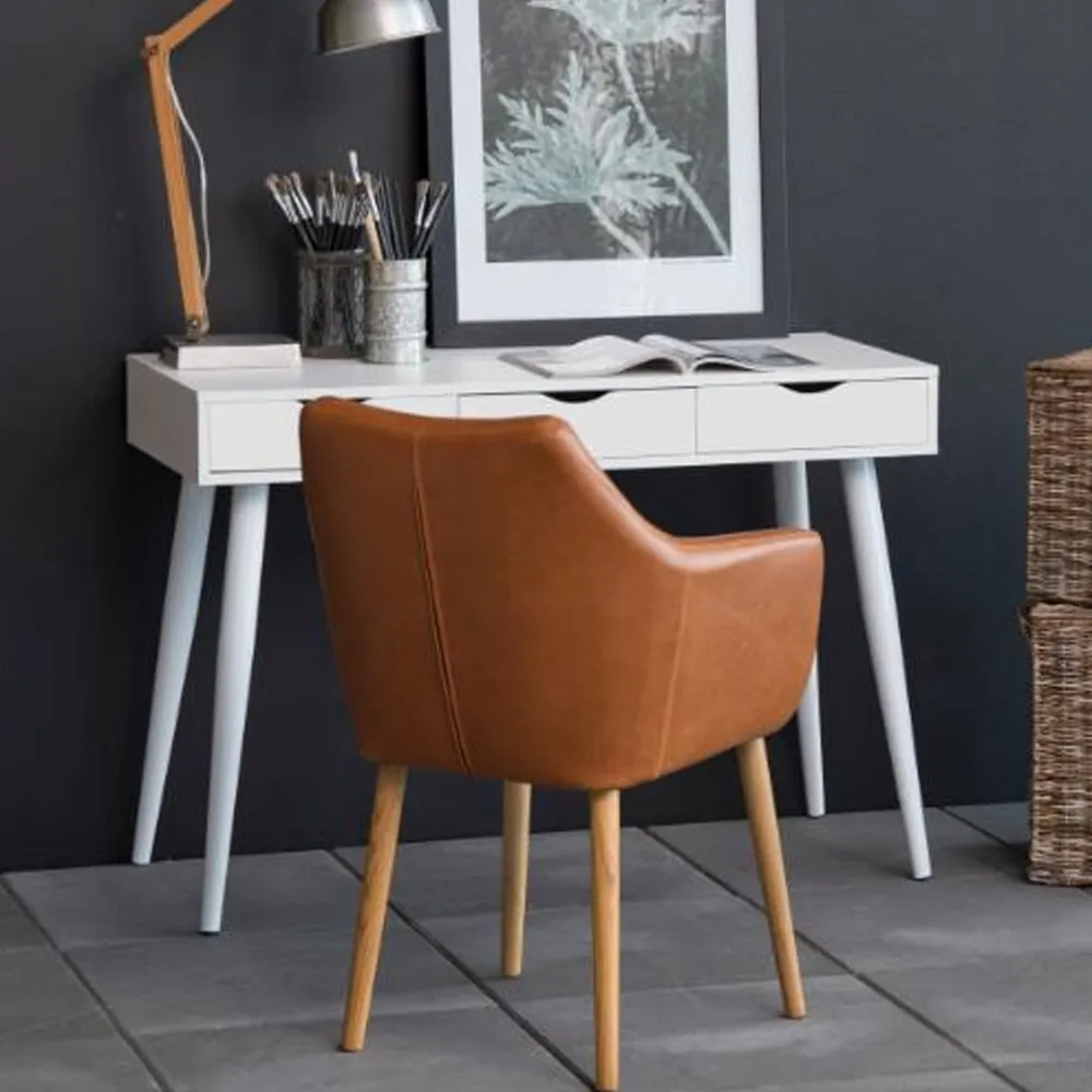 Newark Laptop Desk with 3 Drawers - White, Wood