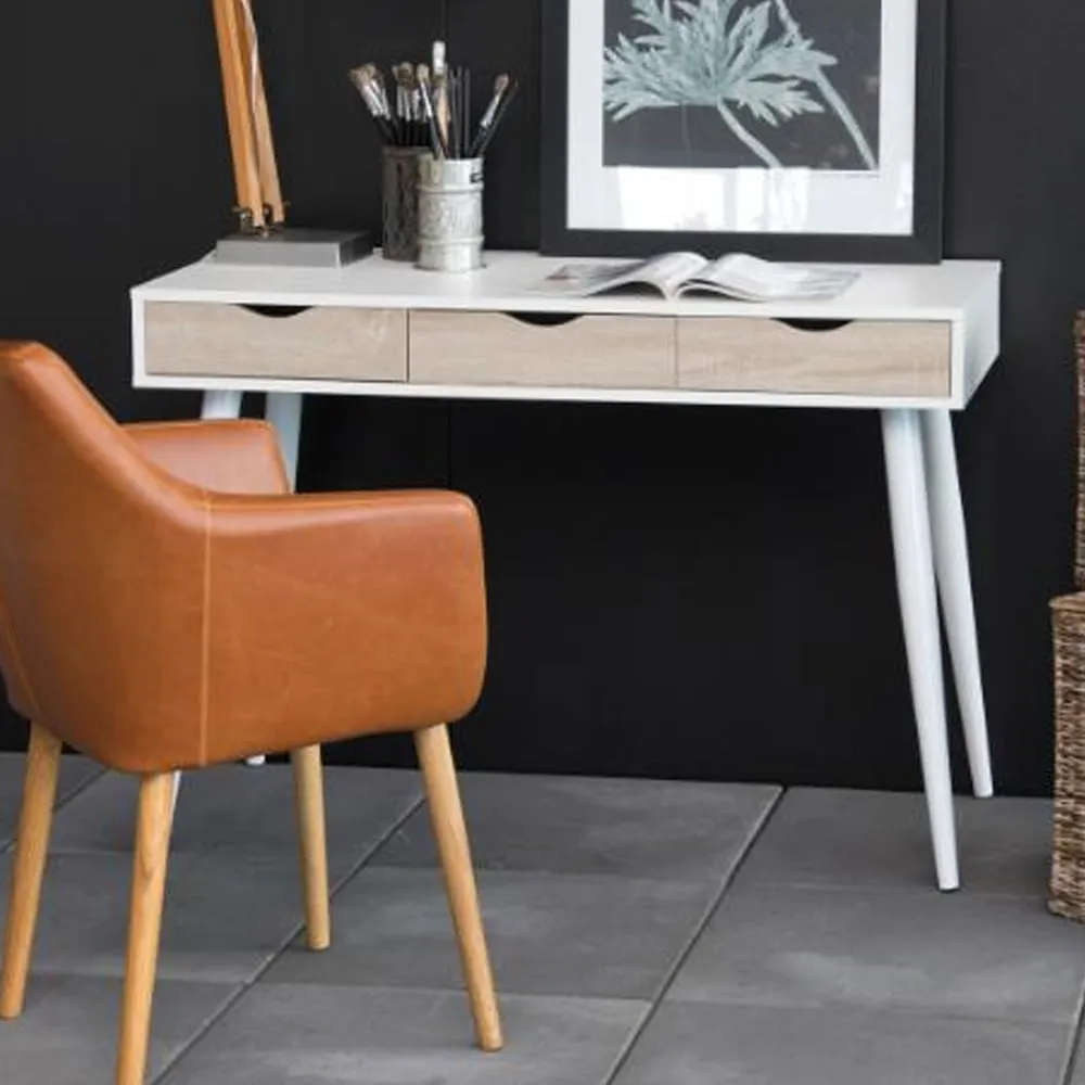 Newark Laptop Desk with 3 Drawers - White, Wood