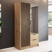 Newberry 2-Door Mirrored Wardrobe with Storage - Artisan Oak