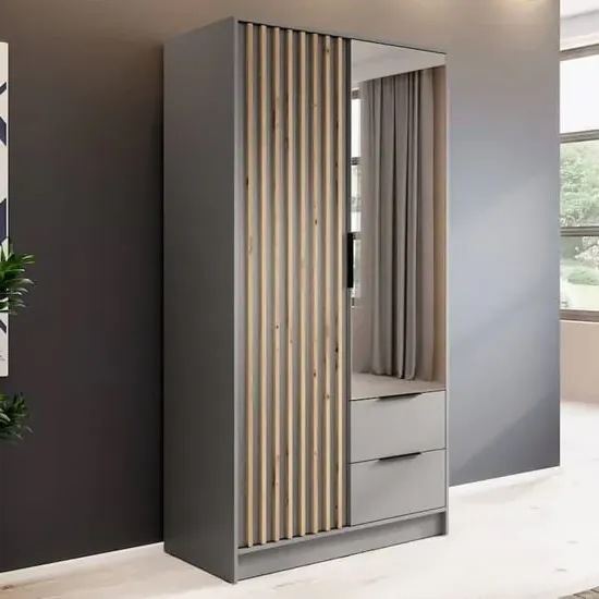Newberry 2-Door Mirrored Wardrobe with Storage - Grey