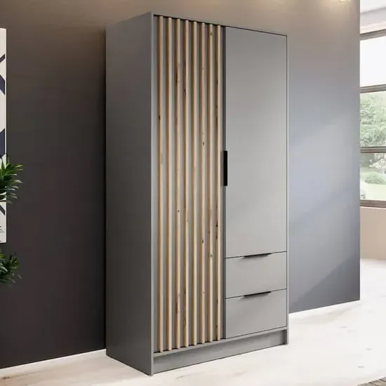 Newberry 2-Door Wardrobe with Storage - Grey