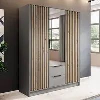Newberry 3-Door Mirrored Wardrobe with Storage - Grey