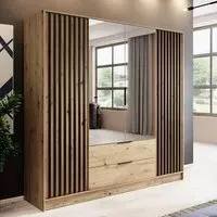 Newberry 4-Door Mirrored Wardrobe with Storage - Artisan Oak