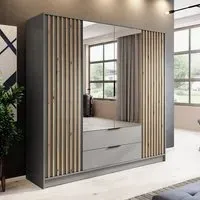 Newberry 4-Door Mirrored Wardrobe with Storage - Grey