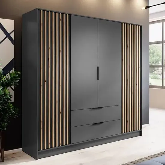 Newberry 4-Door Wardrobe with Storage - Graphite