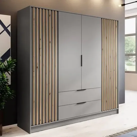 Newberry 4-Door Wardrobe with Storage - Grey