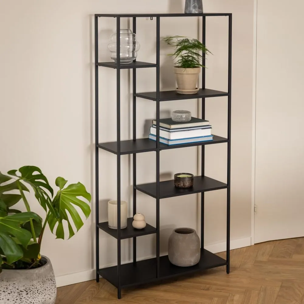 Newberry 6-Shelf Metal Bookcase - Black