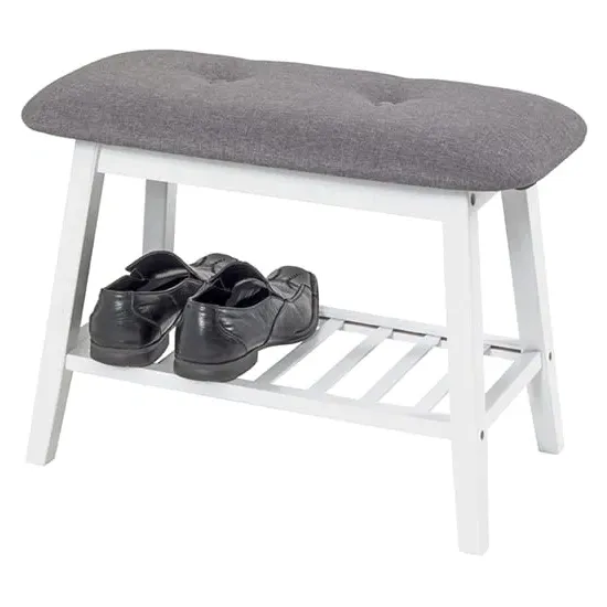 Newberry Shoe Bench - White, Bamboo image