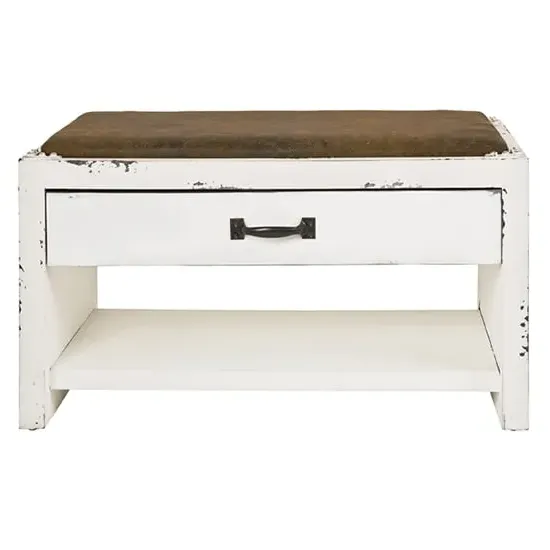 Newberry Shoe Storage Bench with Drawer - White, MDF image