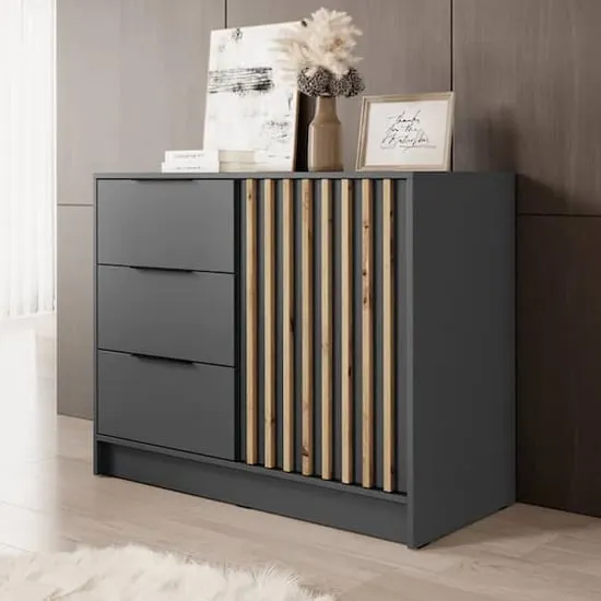 Newberry Sideboard with 1 Door 3 Drawers - Graphite