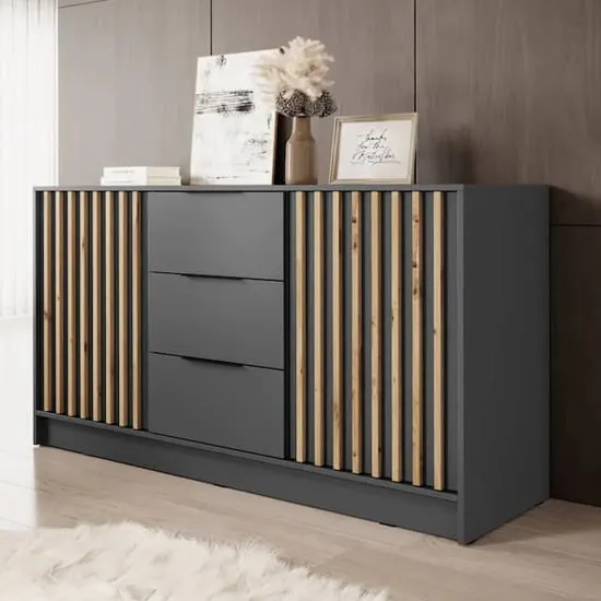 Newberry Sideboard with 2 Doors 3 Drawers - Graphite