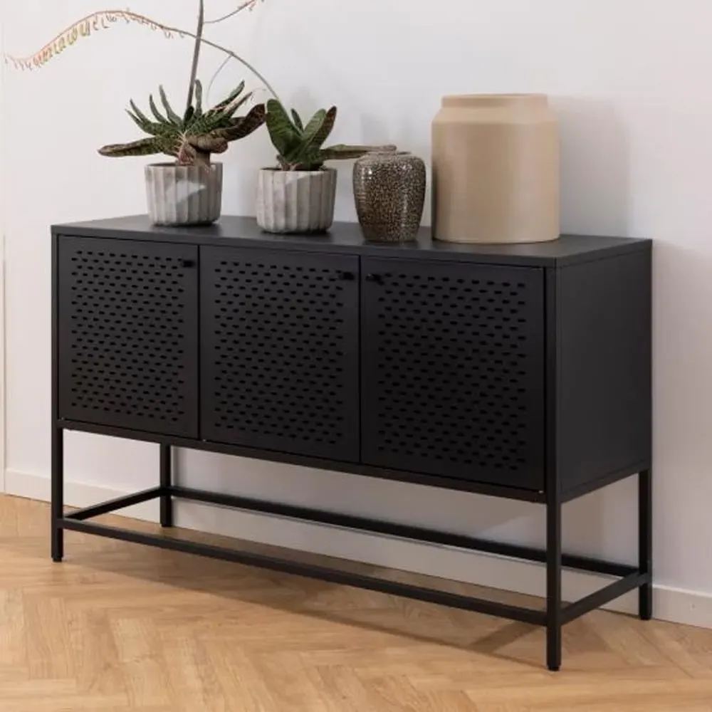 Newberry Small Storage Cabinet with 3 Doors - Black, Metal