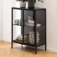 Newberry Wide Display Cabinet with 2 Doors - Black, Metal