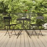 Newkirk 3 Piece Folding Bistro Set - Black, Poly Rattan
