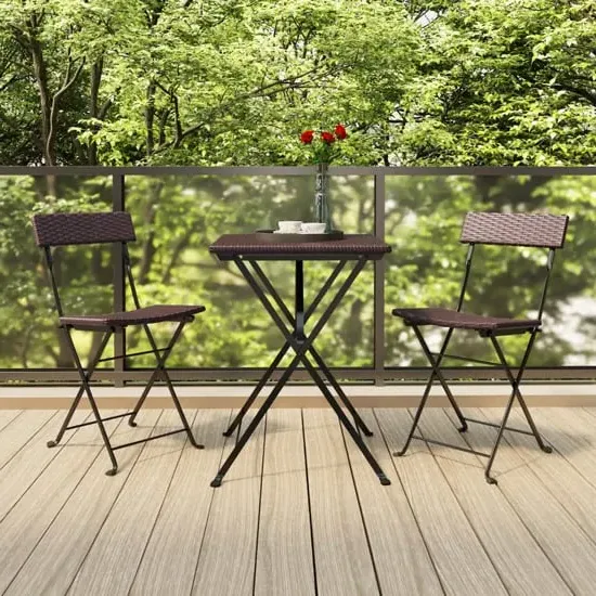 Newkirk 3 Piece Folding Bistro Set - Brown, Poly Rattan