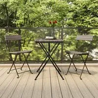 Newkirk 3 Piece Folding Bistro Set - Grey, Poly Rattan