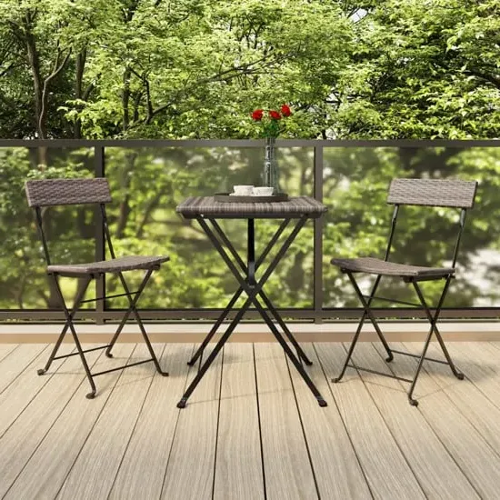 Newkirk 3 Piece Folding Bistro Set - Grey, Poly Rattan