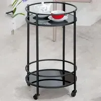 Newkirk Round Serving Trolley - Black, Glass