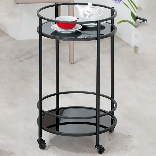 Newkirk Round Serving Trolley - Black, Glass