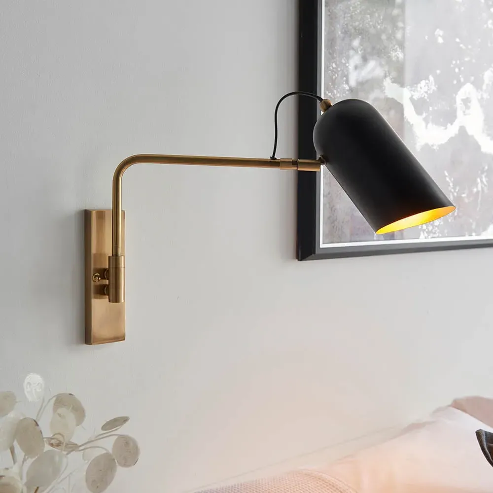 Newkirk Swing Arm Wall Light - Black, Antique Brass image