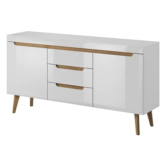 Newry High Gloss Sideboard with 2 Doors 3 Drawers - White