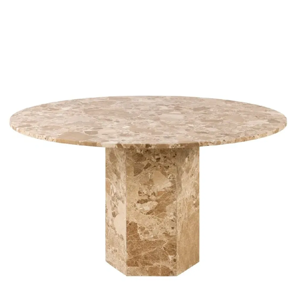 Newry Round Dining Table - Brown, Marble Stone