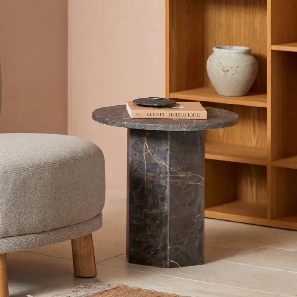 Newry Round Side Table - Marron, Marble Stone product