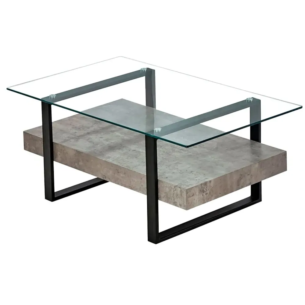 Newtown Glass Coffee Table - Black, Concrete